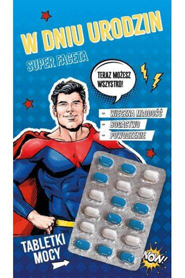 Kartka Urodzinowa „W Dniu Urodzin Super Faceta” – Suplement Szczęścia dla Mężczyzny