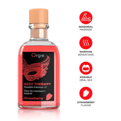 ORGIE Sexy Therapy STRAWBERRY 100ml – Zestaw do Masażu, Olejek Truskawka, Piórko!