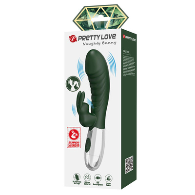 Wibrator silikonowy 20 cm, Pretty Love Naughty Bunny Black Chrom