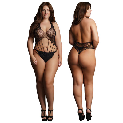 Body teddy z koronkowym dekoltem halter i paskowym wykończeniem Le Désir