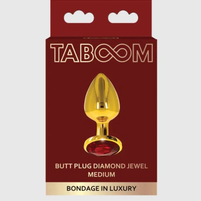 Korek Analny Średni Z Czerwonym Kryształem Medium TABOOM 17168 Metalowy Złote Aluminium