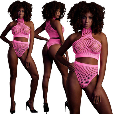 Kabaretkowy Komplet Ouch! 833 Pink NEON UV Top i Figi 2cz.