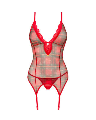 Zestaw Jollymore Obsessive – Świąteczny Gorset i Stringi, Ognista Czerwień