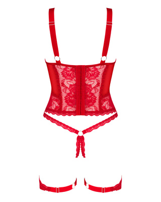 Belovya – Seksowny Gorset Koronkowy ze Stringami (Czerwień) Obsessive