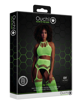 Neonowy Komplet Rajstopy Top Ouch! 838 Green UV Dwuczęściowy!