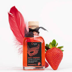 ORGIE Sexy Therapy STRAWBERRY 100ml – Zestaw do Masażu, Olejek Truskawka, Piórko!