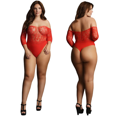 Koronkowe czerwone teddy z cyrkoniami i otwartym krokiem Le Desir 34