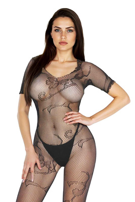 Bodystocking 2069 SoftLine Black – Zmysłowa Bielizna z Kwiatowym Wzorem 