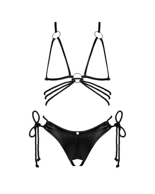 Komplet Cordellis Obsessive – Otwarty Biustonosz i Stringi Wet Look