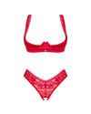 Zestaw Lacelove Cupless Obsessive – Otwarty Biustonosz i Stringi Crotchless, Czerwony