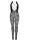 Otwarty Sexy Czarny Bodystocking Floral Halter Daring Intimates Koronkowy Zmysłowy
