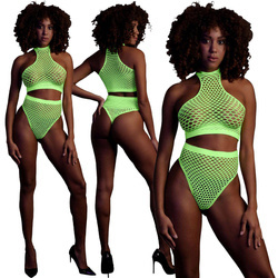 Kabaretkowy Komplet Ouch! 833 Green NEON UV Top i Figi 2cz.