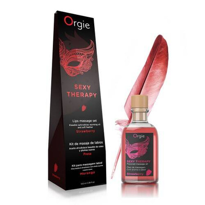 ORGIE Sexy Therapy STRAWBERRY 100ml – Zestaw do Masażu, Olejek Truskawka, Piórko!