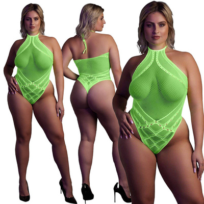 Neonowe Body Ouch! 839 Green UV Wiązane na Szyi Siateczka Sexy!