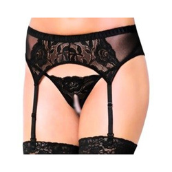 Czarny pas do pończoch i stringi otwarte SoftLine 3319