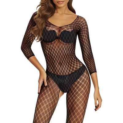 Siateczkowy kombinezon Bodystocking 2048 SoftLine w kratkę, otwarty krok