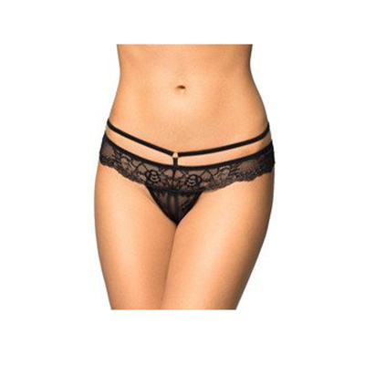 Koronkowe Stringi z Wycięciem w Kroku SoftLine 2475 - Czarne