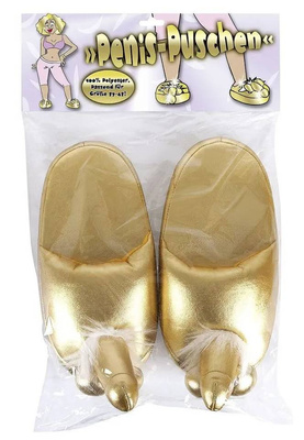 "Złote, a skromne..." Damskie Złote Kapcie z Peniskami - Penis Slippers Gold