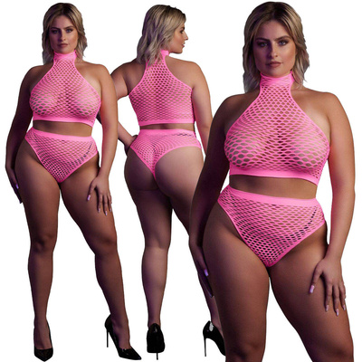 Kabaretkowy Komplet Ouch! 833 Pink NEON UV Top i Figi 2cz.