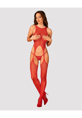 Bodystocking N122 Obsessive – Ognisty Czerwony z Geometrycznym Wzorem