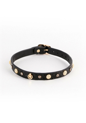 Obroża BDSM Alina Wąska Ozdobna Regulowana Złote Jety Sexy!