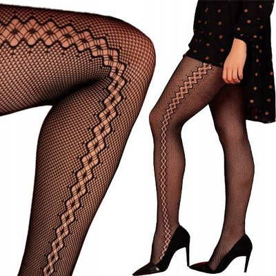 Rajstopy Harllas LivCo Corsetti Fashion – Czarna Siateczka z Eleganckim Ornamentem