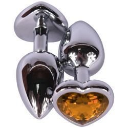 Metalowy Korek Analny z Pomarańczowym Kryształkiem w Kształcie Serca - Diamond Plug Heart Orange
