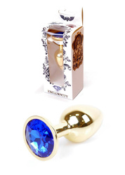 Szlachetny Korek Analny z Niebieskim Kryształkiem Gold Diamond Plug Blue