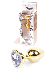 Złoty Korek Analny Serce z Przejrzystym Kryształkiem Gold Diamond Plug Heart Cristal