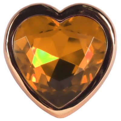 Metalowy Korek Analny z Pomarańczowym Kryształkiem Gold Diamond Plug Heart Orange